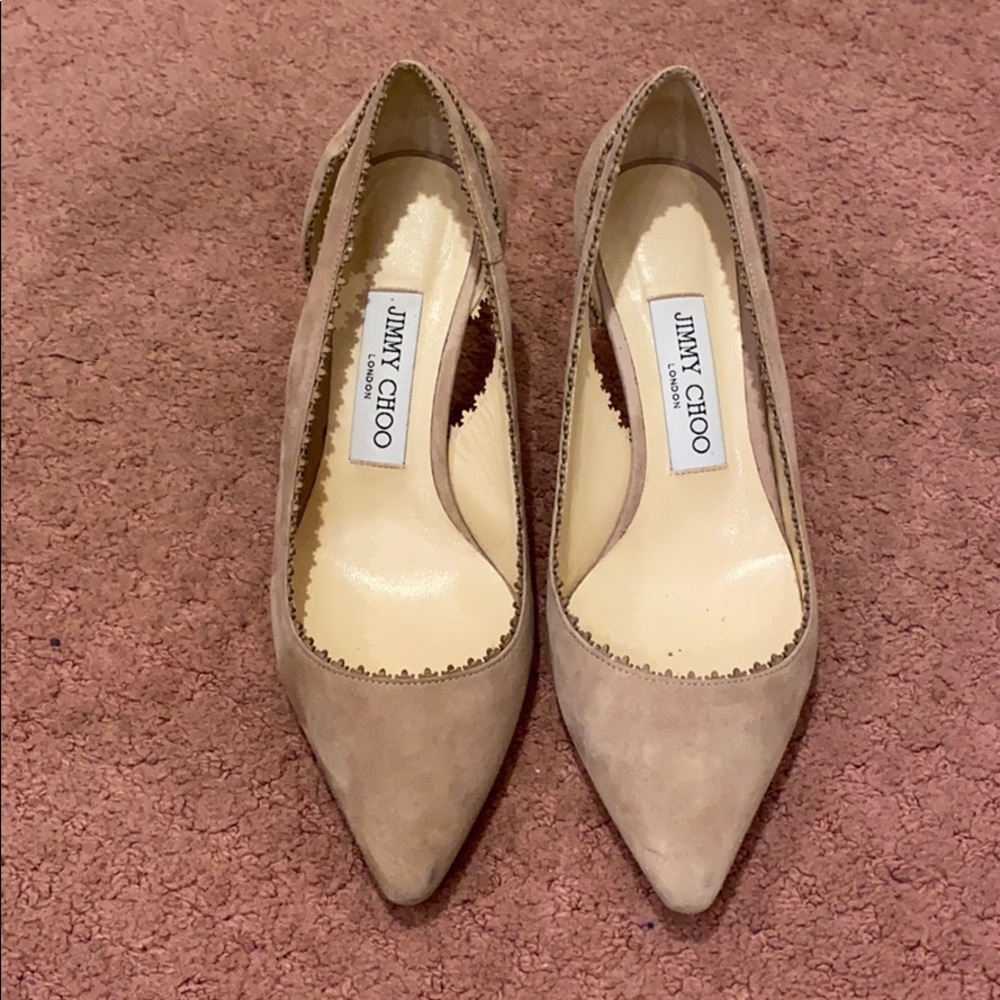 Jimmy Choo Taupe Suede Pointed-Toe Pumps